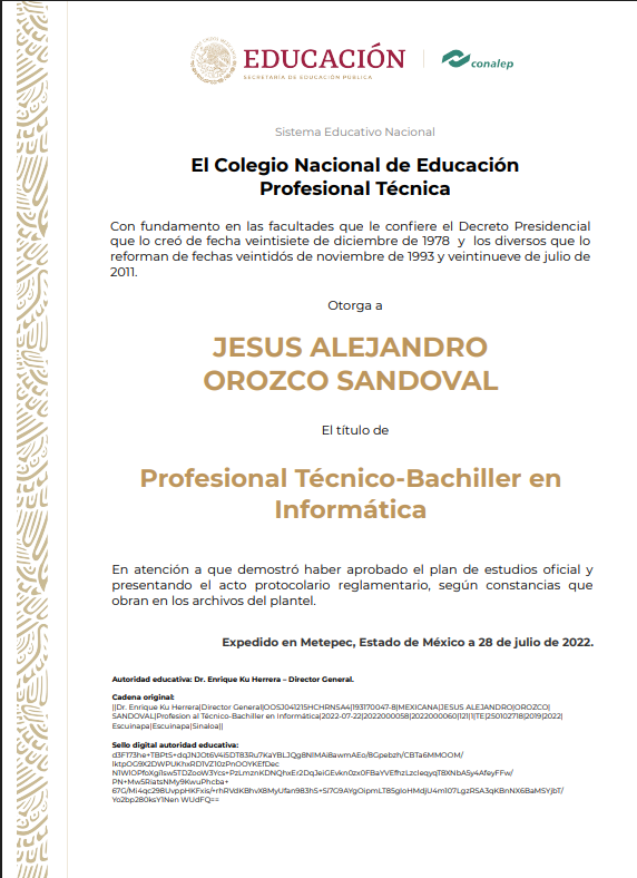 Título Profesional Técnico Bachiller en Informática